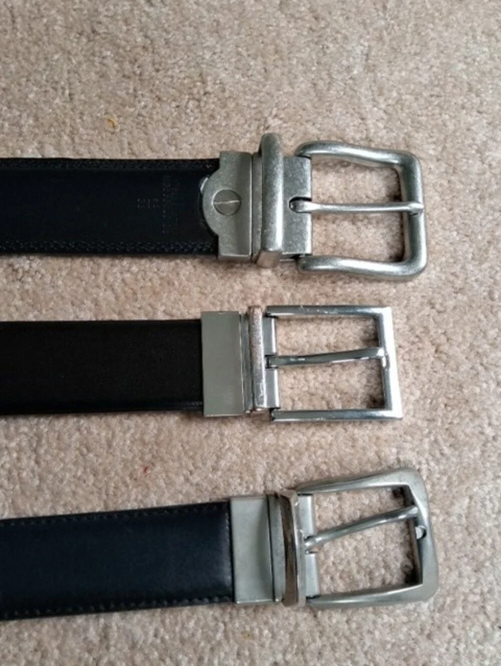 Set Of 3 Men's Leather Belts in Brown and Black with Silver Buckles